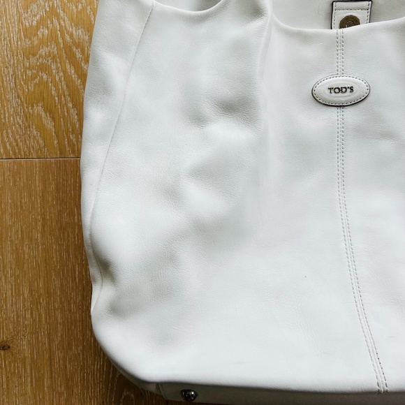 Tods Authentic White Smooth Leather Shopping Tote Satchel Handbag - Picture 3 of 16